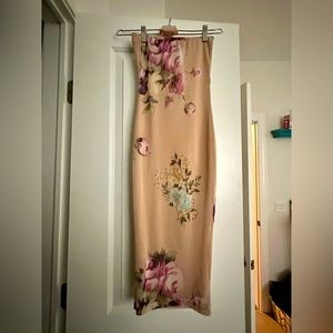 Beige strapless floral dress
